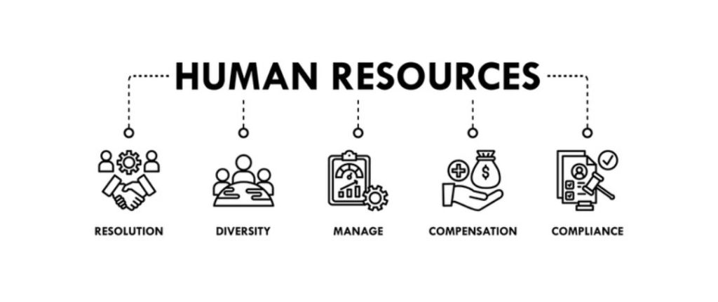 Illustration of gears integrating various HR functions such as payroll and compliance.