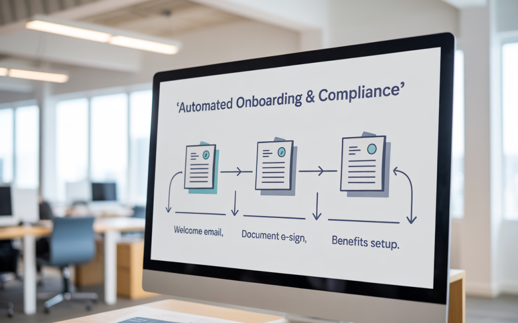 HR automation process showing digital onboarding and compliance steps streamlined
