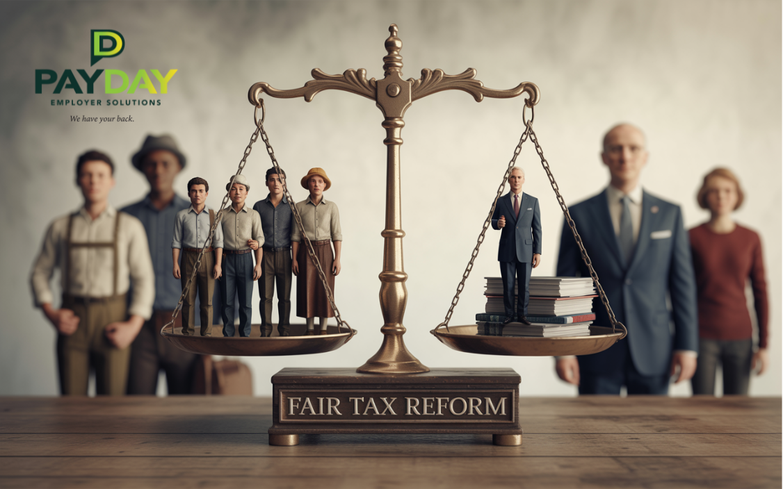 Scales of tax fairness between employers and workers under 2025 reforms.