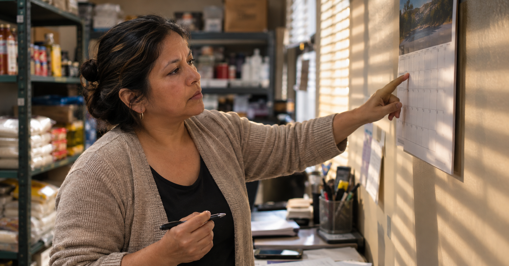 Restaurant owner reviewing a calendar to prepare for 2027 minimum wage changes